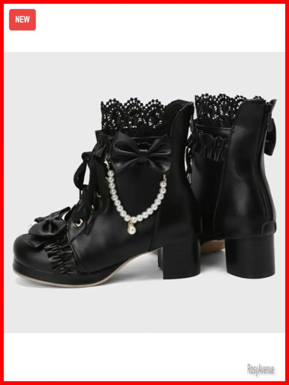 Lolita Ankle Boots Chunky Mid Heel Lace Up Bow Kawaii Shoes